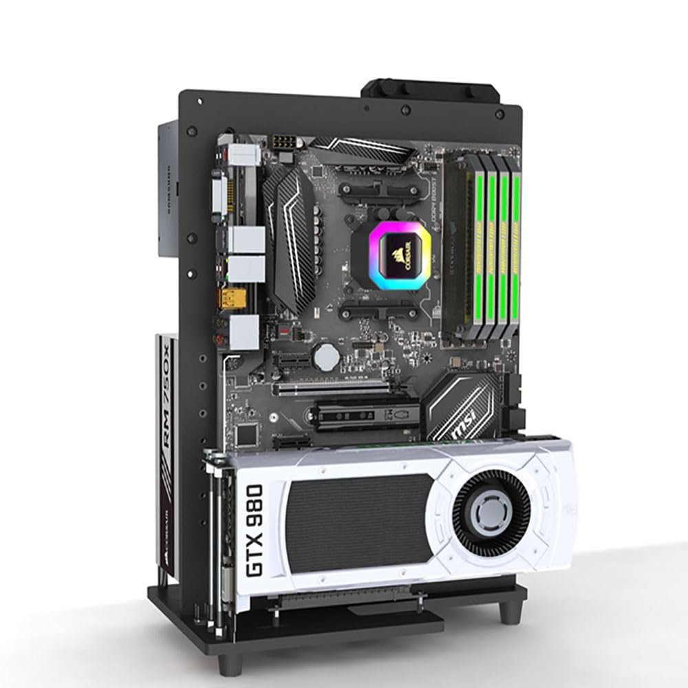 EDIY All Aluminum PC Case Open Air Test Bench Compatible ATX MATX ITX Motherboard Computer Vertical Personalized Chassis Support Liquid Cooling Black