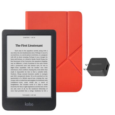 Kobo Clara BW eReader with Case Bundle (Cayenne Red SleepCover, Case + AC Bundle)