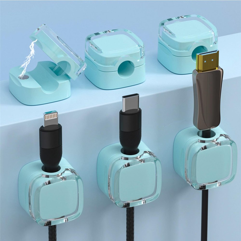 IFNOW 6 Pack Magnetic Cable Clips Cord Organizer Blue Self Adhesive Cord Holder Under Desk Cable Management for Home,Office,Car,Desk,Nightstand