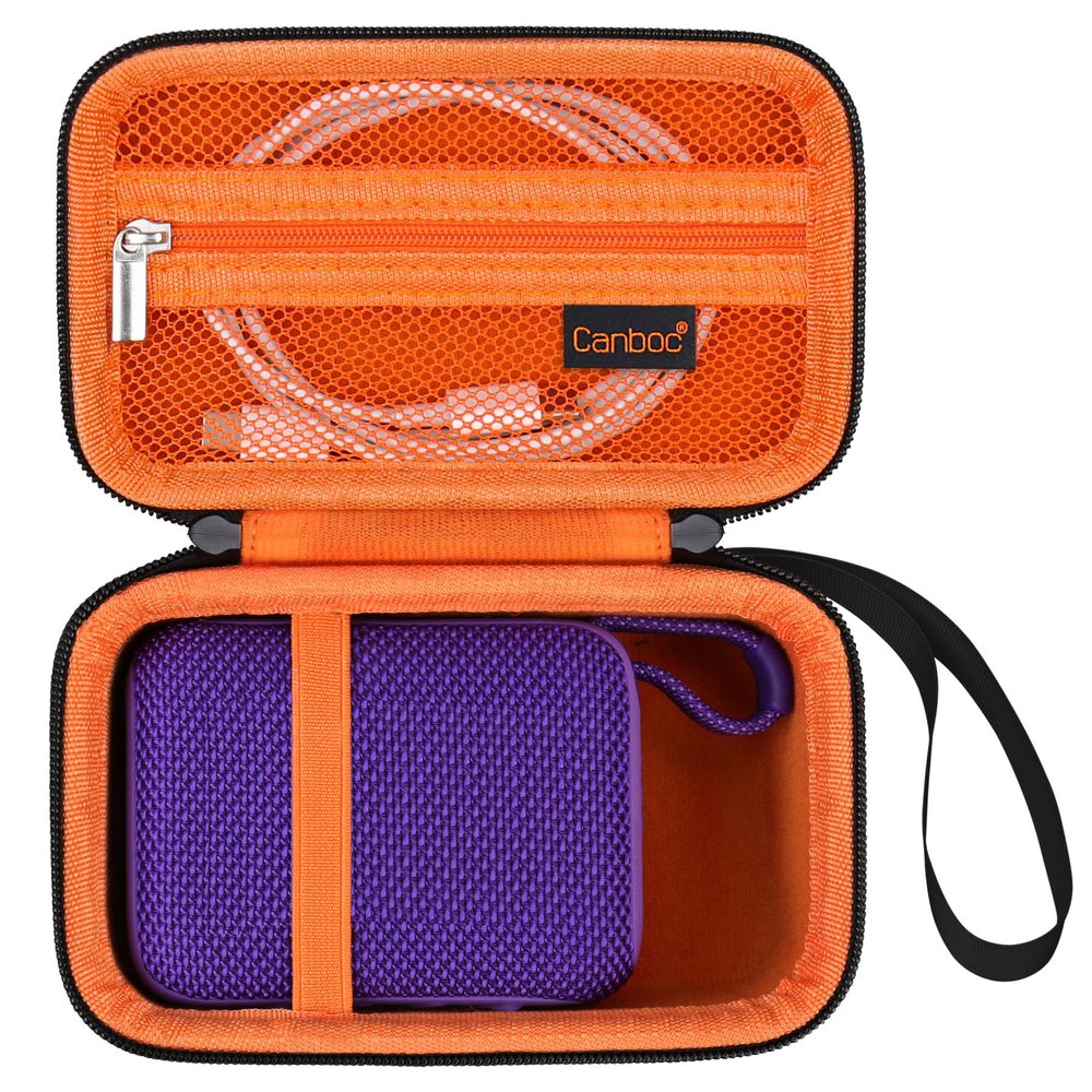 Canboc Carrying Case Compatible with JBL Go 4 Portable Bluetooth Speaker, Zipper Mesh Pocket fits USB Cable, Black+Orange (Case Only)