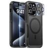 for iPhone 15 Pro Max Case Compatible with Magsafe, with 2x Tempered Glass Screen Protector, 2x Camera Lens Protector, Hard PC & Soft TPU 2 in 1 Shockproof Heavy Dropproof Design, Armor Black view 1