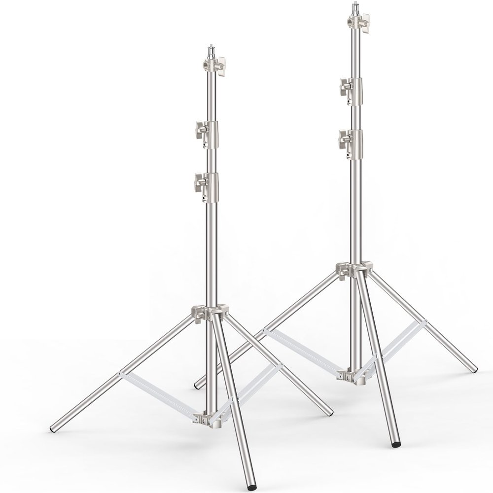 Anautin 9.2 FT Stainless Steel Light Stand Photography, 2 Pack Heavy Duty Photography Tripod Stand with 1/4 to 3/8 Screw Adapter for Strobe,LED Video Light,Ring Light, Monolight, Softbox