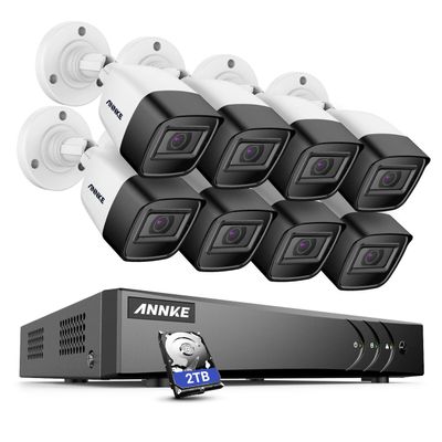 ANNKE Security Camera System, 8CH 5MP Lite 5-in-1 H.265+ Surveillance DVR with 8 x 5MP IP67 CCTV Camera, Built-in Mic, 100ft Smart IR Night Vision, Remote Access, 2.8mm Lens, 2TB Hard Drive