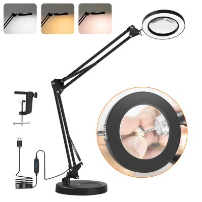 GOCHIFIX 10X Magnifying Glass with Light and Clamp LED Magnifier Desk Lamp