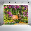 chnywork 10x8ft Spring Garden Backdrop Blooming Flowers Wooden Chair Summer Garden Background Natural Scenic Birthday Wedding Baby Shower Party Decor Photo Booth Studios Props Wallpaper view 2