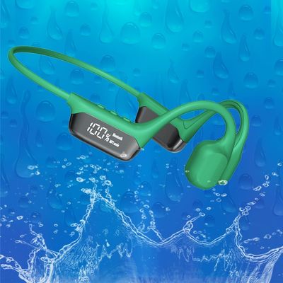 DHBY Swimming Headphones Bone Conduction Open Ear Headset MP3 Player Built-in 32G Memory IP68 Underwater Waterproof Stereo Bluetooth Earphone LED Screen for Driving Bicycling Running Skiing-S10 Green