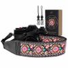 Padwa Lifestyle Pink Flower Camera Strap - 2" Full Grain Leather Ends Camera Straps for Photographers, Vintage Embroidered Cotton Weave Soft Suede Fabric Padded Strap Quick Release fits All Cameras view 1