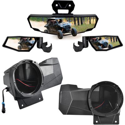 SAUTVS Support 6.5" Speakers Rear Seat Speaker Pods Mount Brackets Holders & Folding Side Mirrors Center Convex Rear View Mirror for Polaris RZR XP 1000/XP 4 1000 2024+ Accessories