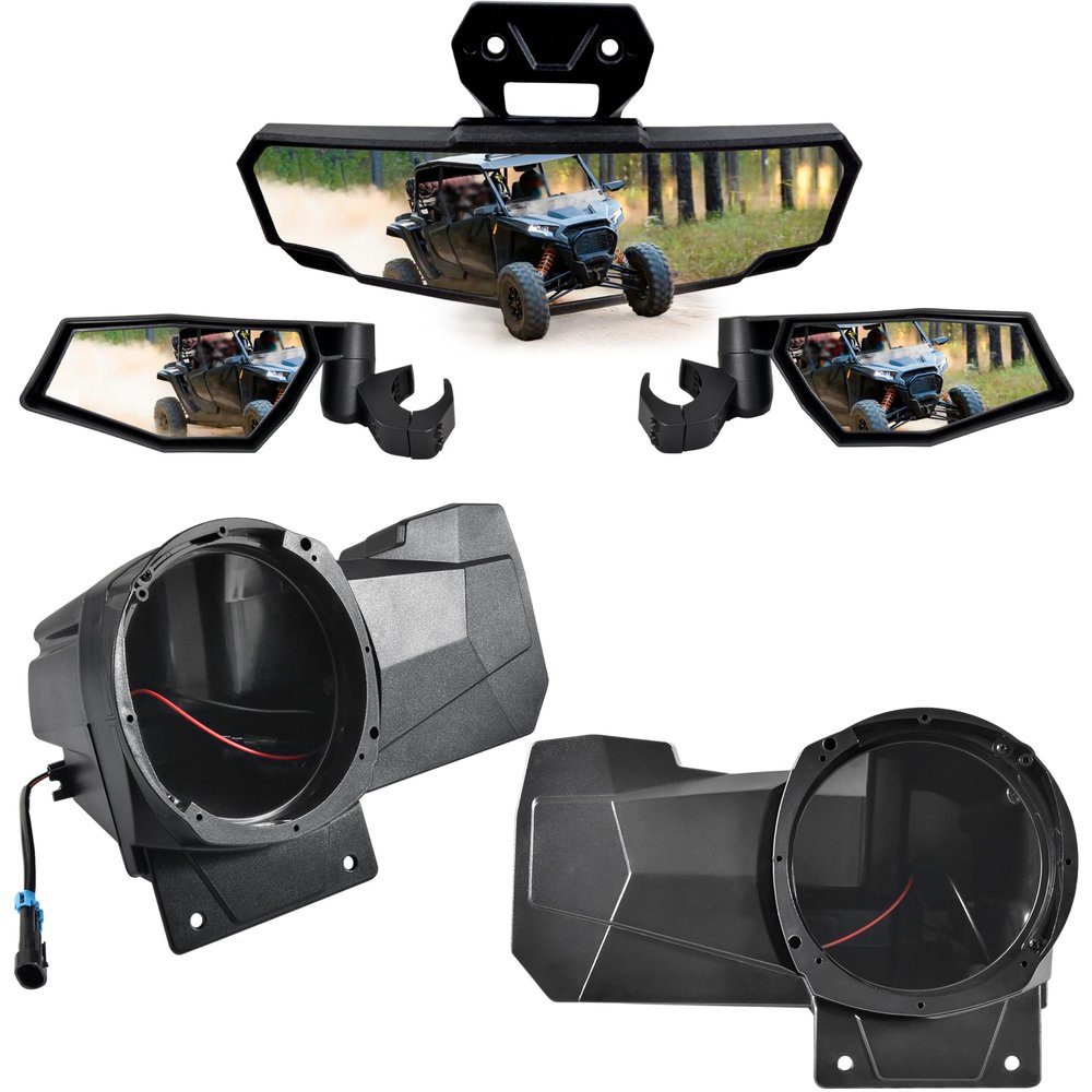 SAUTVS Support 6.5" Speakers Rear Seat Speaker Pods Mount Brackets Holders & Folding Side Mirrors Center Convex Rear View Mirror for Polaris RZR XP 1000/XP 4 1000 2024+ Accessories