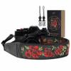 Padwa Lifestyle Camera Strap - 2" Full Grain Leather Ends Camera Straps for Photographers, Vintage Embroidered Cotton Weave Soft Suede Fabric Padded Strap Quick Release fits All Cameras view 1