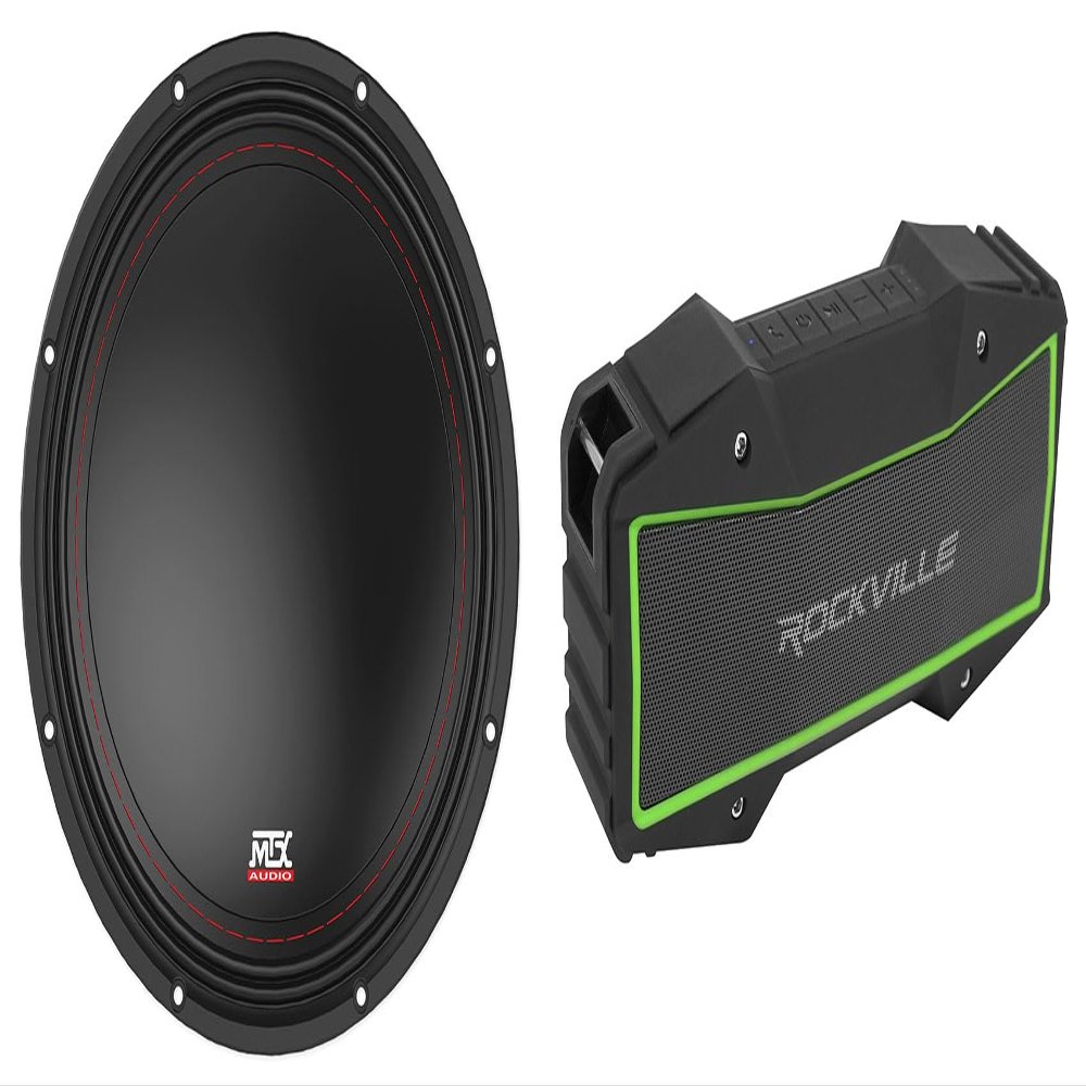 Audiosavings Bundle: (1) MTX 3510-04 10" 500 Watt Peak/250 Watt RMS SVC 4-ohm Car Audio Subwoofer Bundle with (1) Rockville ROCK EVERYWHERE Portable Bluetooth Speaker/Waterproof/Wireless Link (2 Item)