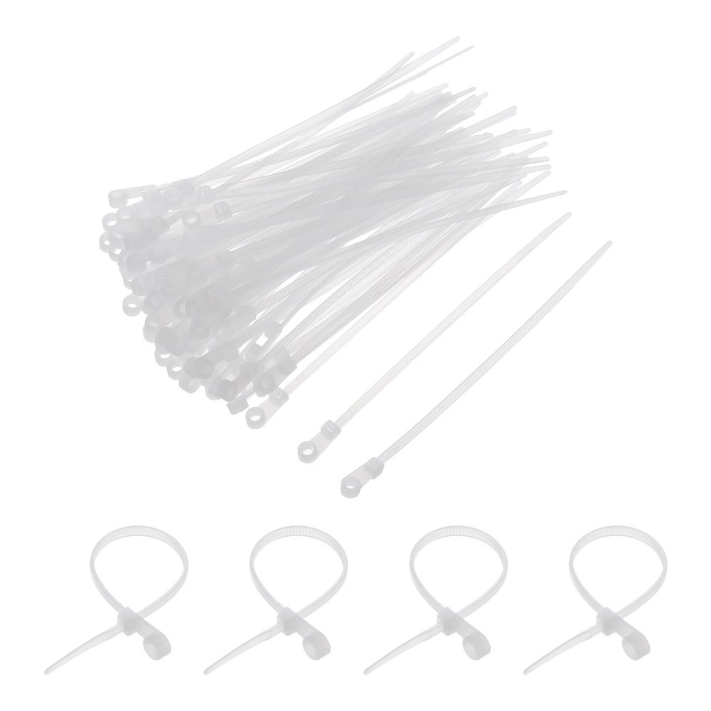MECCANIXITY 500Pcs 6 Inch 40 Lbs Mounting Head Cable Zip Ties with Screw Hole Self-Locking Nylon Cable Tie 0.14" Wraps for Cord Management, White