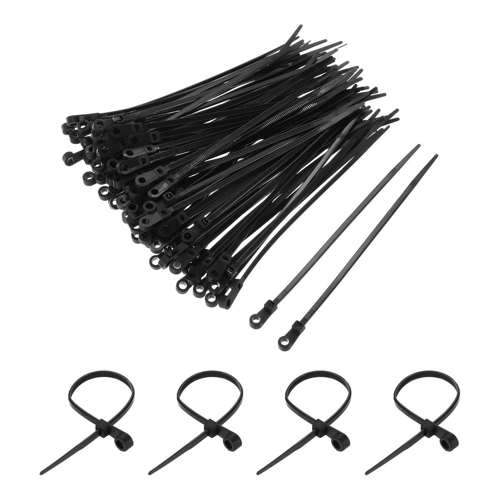 MECCANIXITY 500Pcs 6 Inch 40 Lbs Mounting Head Cable Zip Ties with Screw Hole Self-Locking Nylon Cable Tie 0.14" Wraps for Cord Management, Black