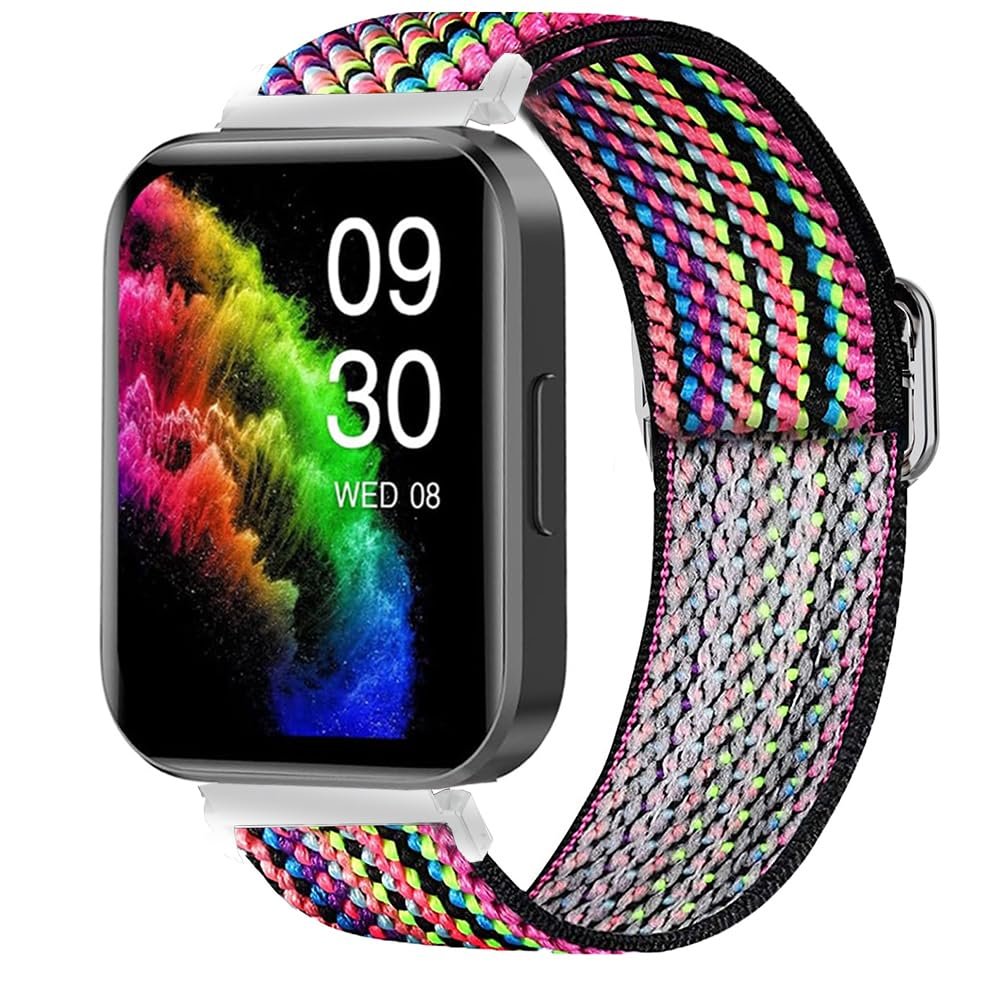 Compatible for RUIMEN Smart Watches Bands, Lamshaw 22mm Stretch Elastics Nylon Adjustable Replacement Strap Accessories for Men & Women Compatible for RUIMEN D1 1.85" Smart Watches (Aztec Style Rainbow)