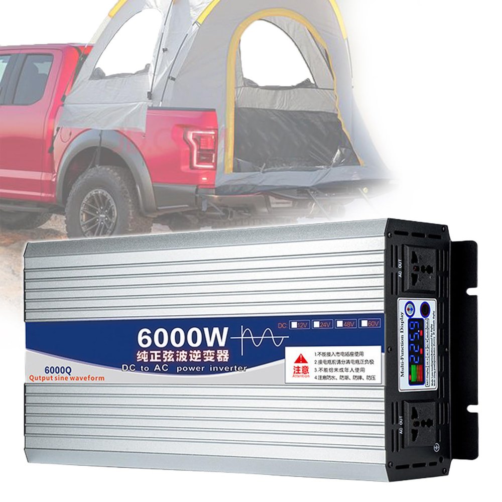 Power Inverter Pure Sine Wave,12V/24V/48V/60V/72V DC to 220V AC,Car Inverter,with Cooling Fans,Peak Power 5000W,6000W,for Vehicles Hot Water Kettles Refrigerato,6000W-12V