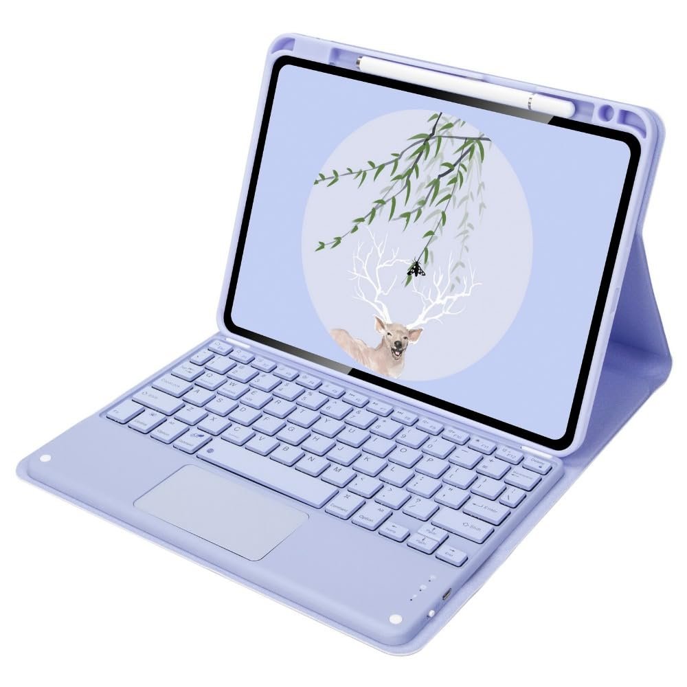 Lemore Keyboard Case with Pencil Holder for iPad Pro 11(4th/3rd/2nd/1st Gen),Rechargeable Keyboard Touchpad for iPad Air 5th 4th Gen(2022/2020),Stand Tablet Cover,Detachable Keyboard (Purple)