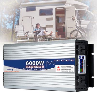 Car Converter,Power Inverter,5000W 6000W Pure Sine Wave Power Inverter,12V 24V 48V 60V 72V to 220V DC to AC with AC Outlets,LCD Display,for Household Travel Camping Rv Emergency,6000W-24V