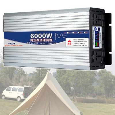Power Inverter Pure Sine Wave12V/24V/48V/60V/72V DC to 220V AC,Car Inverter,with Cooling FansLCD Display-Peak Power 5000/6000W,for Car RV Boat Outdoor Working Power Supply,6000W-60V
