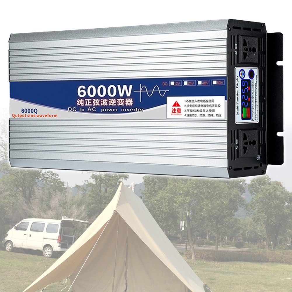 Power Inverter Pure Sine Wave12V/24V/48V/60V/72V DC to 220V AC,Car Inverter,with Cooling FansLCD Display-Peak Power 5000/6000W,for Car RV Boat Outdoor Working Power Supply,6000W-60V