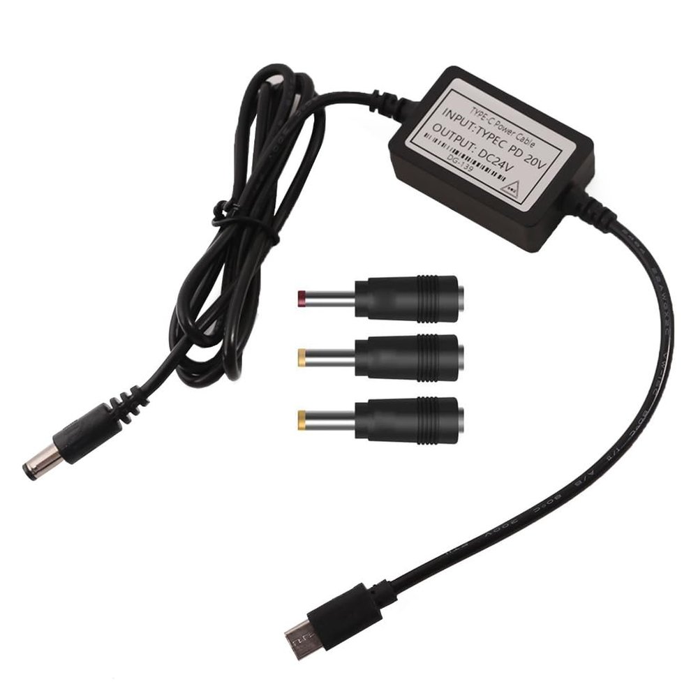 GRABLOOM USB C Type-C to 5.5x2.1mm 2.5x0.7mm 3.5x1.35mm 4.0x1.7mm 24V Power Cable for Router LED Light Fan Any 24V Devices 5.5x2.1mm
