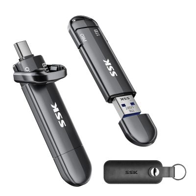 SSK USB Solid State Flash Drive 1TB, External SSD Up to 1000MB/s, Dual Port USB 3.2 Type-C/A, Portable SSD in Zinc Alloy Thumb Drive Stick for iPhone 15/16 Pro, Mac, PC, Android OTG Storage