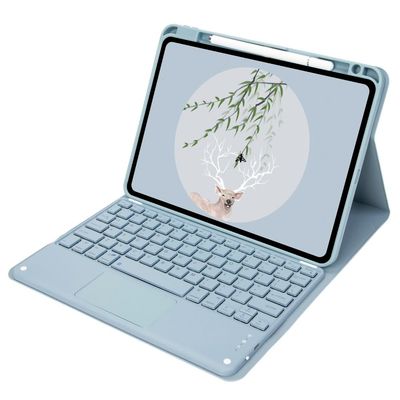 Lemore Trackpad Keyboard for iPad 10.2 9th/8th/7th Generation Case with Keyboard for iPad Air 3rd Gen/iPad Pro 10.5'' Pencil Holder Cover,Rechargeable Keyboard,Folio Stand Cover (Misty Blue)