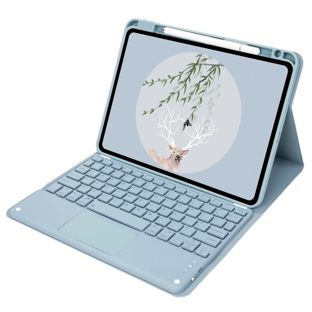 Lemore Trackpad Keyboard for iPad 10.2 9th/8th/7th Generation Case with Keyboard for iPad Air 3rd Gen/iPad Pro 10.5'' Pencil Holder Cover,Rechargeable Keyboard,Folio Stand Cover (Misty Blue)