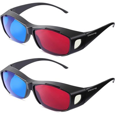 Dikilong 2 Pieces 3D Movie Game Glasses 3D Red Blue Glasses for 3D Movies Games, 3D Viewing Glasses, Light Simple Design(Black)