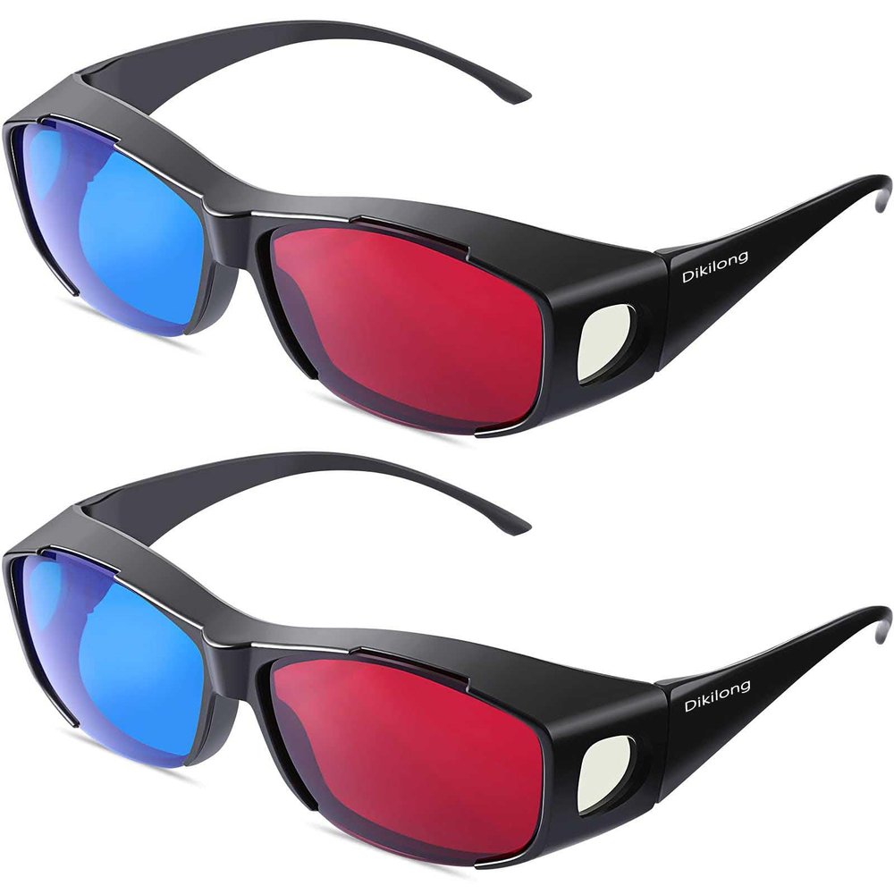 Dikilong 2 Pieces 3D Movie Game Glasses 3D Red Blue Glasses for 3D Movies Games, 3D Viewing Glasses, Light Simple Design(Black)