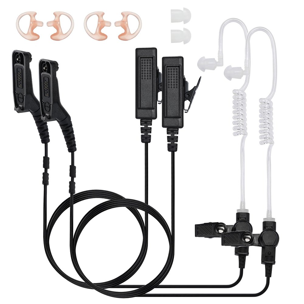 Seekingtec 2 Pack XPR 7550e Earpiece Compatible with Motorola Radios XPR6350 XPR6550 XPR7550 APX 4000 6000 7000 Walkie Talkie Acoustic Tube Headset with Mic PTT +2 Earmolds+2 Eartips