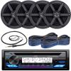 JVC Single DIN Headunit Bluetooth Radio USB AUX AM/FM CD Player Marine Receiver Bundle Combo with 2 Pairs (Qty 4) 6.5" 2-Way 100 Watts Peak Boat Audio Speakers, 2X Speaker Wire, Radio Antenna view 1