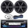 JVC Single DIN in-Dash Bluetooth Radio USB AUX AM/FM CD Player Marine Receiver Bundle Combo with 1 Pair (Qty 2) 6.5" 2-Way 100 Watts Peak Power Boat Audio Speakers, Speaker Wire, Radio Antenna view 1