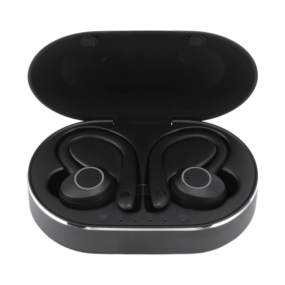 Wisoqu Bluetooth Earphone, Stereo Noise Cancelling Earbuds with Mic LED Indicator, 120H Long Playtime, Earhooks Headphones for Driving Sports Travel (Black),