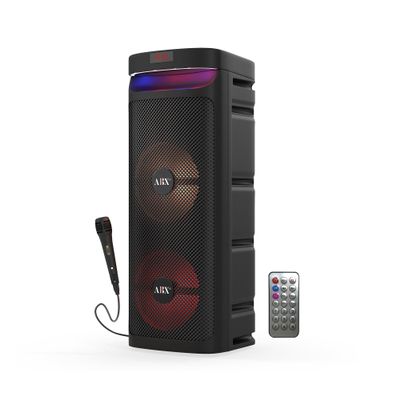 Audiobox ABX-2010R Dual 10" Party Bluetooth Speaker - Portable Karaoke Machine with Bluetooth, USB, TF Card, FM Radio, and Wired Microphone - Ideal for Parties and Events