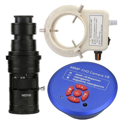 1080P HDMI USB High Definition Microscope Camera Digital Microscope & 200X C-Mount Lens Whit 56-LED Adjustable Ring Light