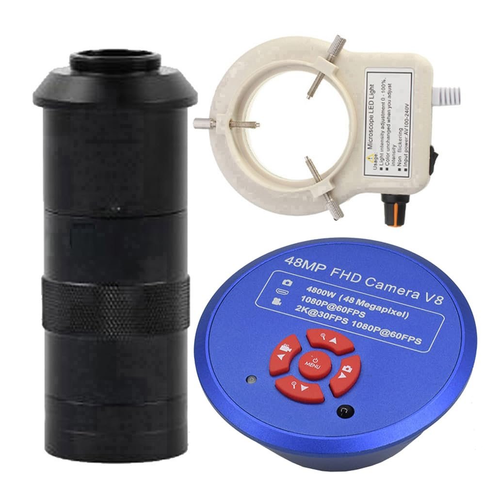 1080P HDMI USB High Definition Microscope Camera Digital Microscope & 100X C-Mount Lens Whit 56-LED Adjustable Ring Light