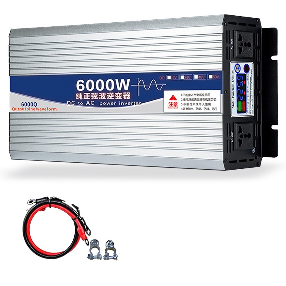 12/24/48/60/72V to 220V Voltage Converter, Pure Sine Wave Inverter,Car Converter,5000/6000W Transformer,LCD Display,Power Inverter, for Household Travel Camping Rv Emergency,6000W-24V