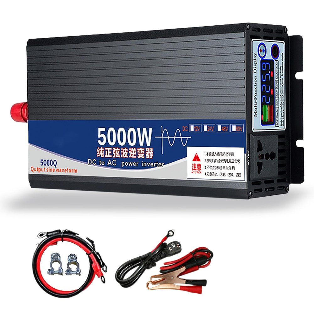 5000W 6000W Pure Sine Wave Inverter,12/24/48/60/72V DC to 220v AC,Car Converter, Power Inverter,for Vehicles Hot Water Kettles Refrigerato,Color Screen Display,5000W-60V