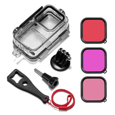 GRABLOOM 60m/197ft Waterproof Housing Kit Diving Protective for Shell Underwater for Case with 3pcs Lens Filters Adapter & Screw for Action 2 Underwater Housing with Diving Lens Filter