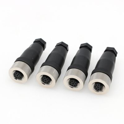 M12 8-pin Female Connector, IP67 Waterproof A-Code Industrial Circular Adapter for Sensor & Automation, Field Wireable Screw Termination Unshielded Straight Connector, 4 Pcs