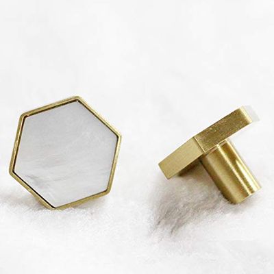 Door Kitchen Hardware Cupboard Knobs,Decorative Hexagon Brass Kitchen Cabinet Knobs Natural Shell Drawer Dresser Pulls Gold Wardrobe Cupboard Door Pulls Handles Hardware 2Pack ( Color : Multicoloured