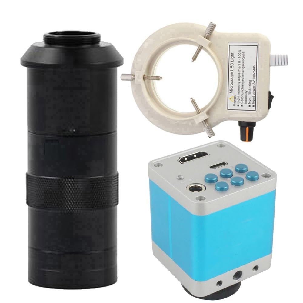 HDMI Type-c Industrial Video Microscope Camera & 100X C-Mount Lens With 56-LED Adjustable Ring Light