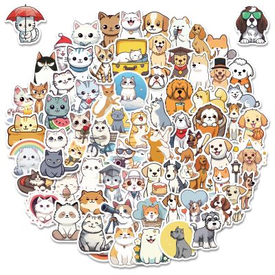 100 Pcs Cat and Dog Stickers for Kids, Cute Stickers for Water Bottle Laptop Scrapbook, Waterproof Cat Dog Mixed Sticker Pack for Girls Boys Women Men