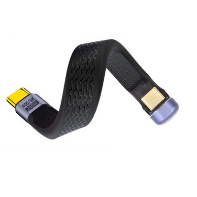 NFHK 240W Type-C USB-C Male to Male USB4 40Gbps 100W 8K Flat Slim FPC Data Opposite U Shape Back Angled Cable for Laptop Phone 13cm