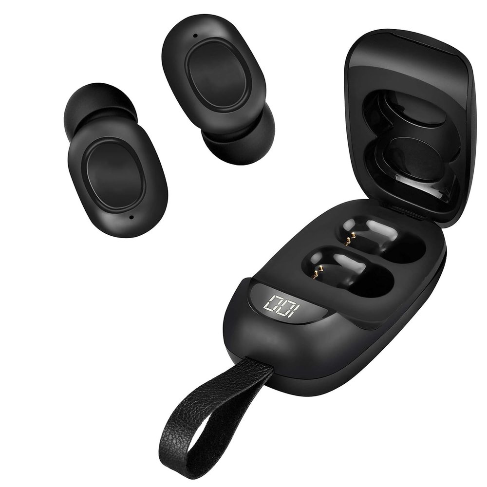 Portable BT Earbuds Compatible with T-Mobile Revvl 5G Noise Cancelling, LED Folding Tough ClamShell Display Case, Mic 8D Bass IPX4 Waterproof/Sweatproof with PowerBank for 24h Use (Black)