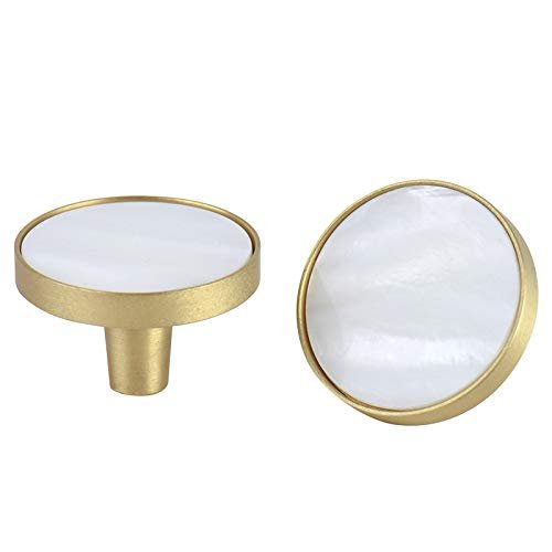 LEIXIUSM Door Kitchen Hardware Cupboard Knobs,Decorative Kitchen Cabinet Knobs Handles Modern Brass Drawer Dresser Pulls Wardrobe Cupboard Door Pulls Handles Natural White Shell 4Pack
