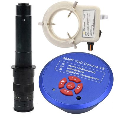 1080P HDMI USB High Definition Microscope Camera Digital Microscope & 300X C-Mount Lens Whit 56-LED Adjustable Ring Light