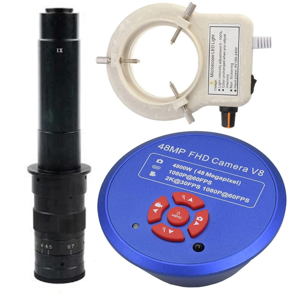 1080P HDMI USB High Definition Microscope Camera Digital Microscope & 300X C-Mount Lens Whit 56-LED Adjustable Ring Light