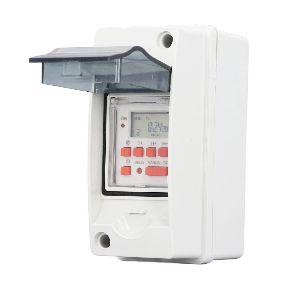 Xiuganpo Timer Switch, 7 Day 28 On Off Schedules Programmable LCD Display Digital Timer Switch with Waterproof Box, Programmable Outdoor Light Timer for Pool Pumps, Heaters, Filters
