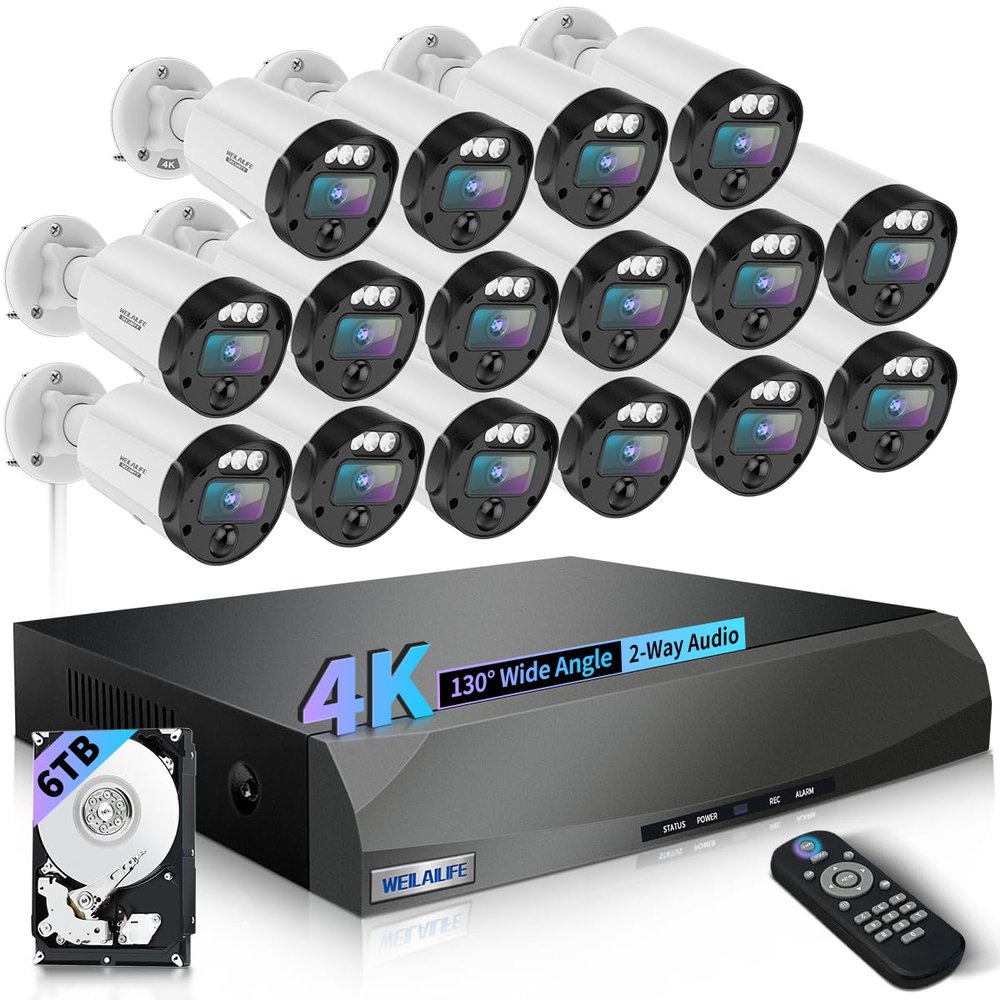 2-Way Audio & 130 Ultra Wide-Angle 4K 8MP Outdoor Wired Security Camera System, Wired Home Security Camera System, Home Surveillance DVR Kits